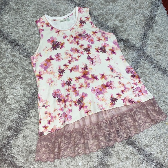 LOGO LOUNGE Floral sleeveless tunic top sz L